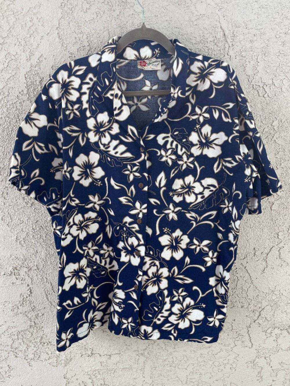Hilo Hattie Hawaiian Shirt Men XL Blue Floral Floral Hibiscus Short Sleeve USA